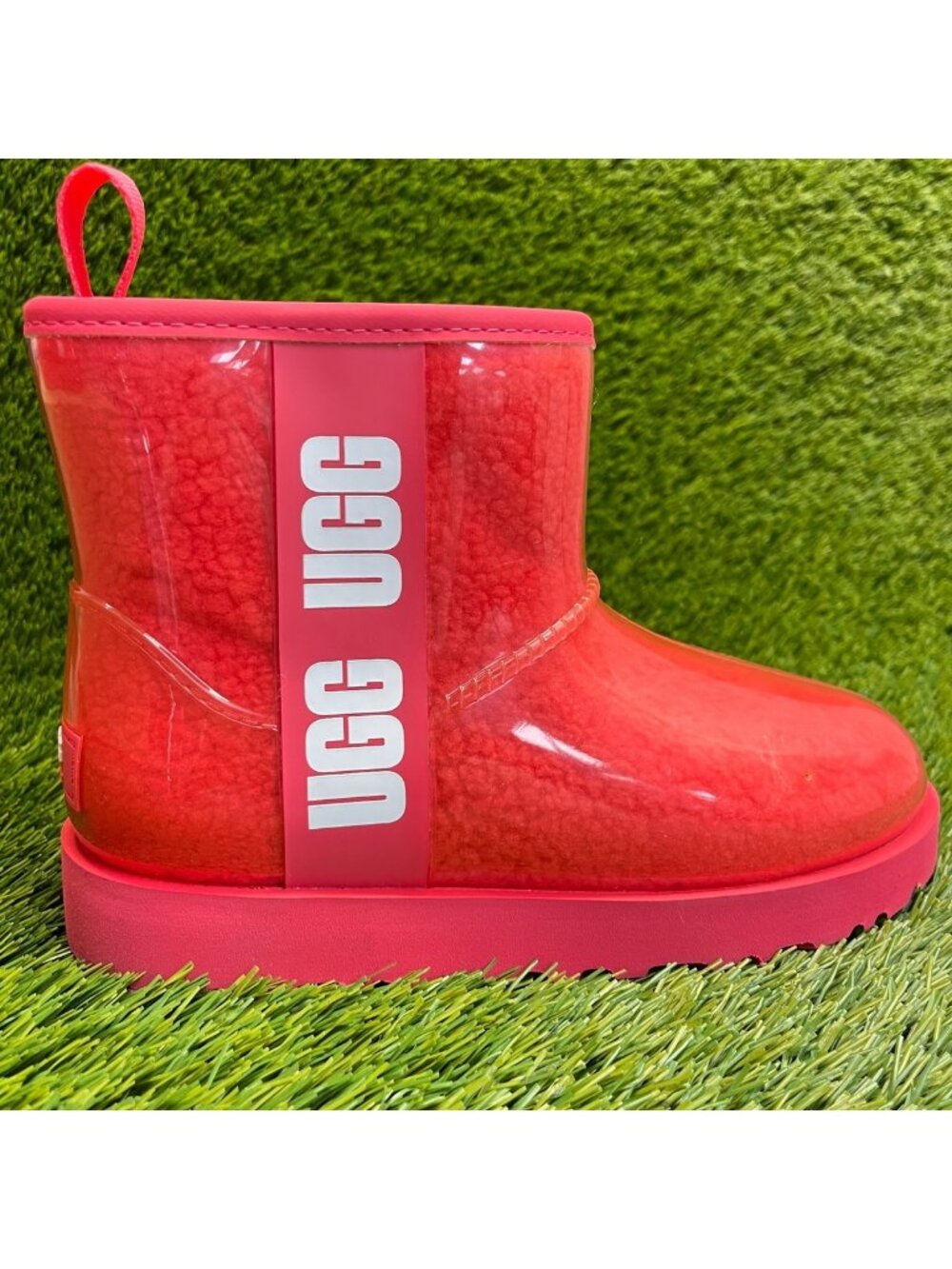 UGG Classic Clear Mini Womens Size 6 Pink White Waterproof Pull On Ankle Boots